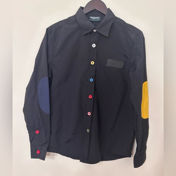 mifland lightweight multicolor black shirt XS button up rainbow colorblock - Picture 3 of 7